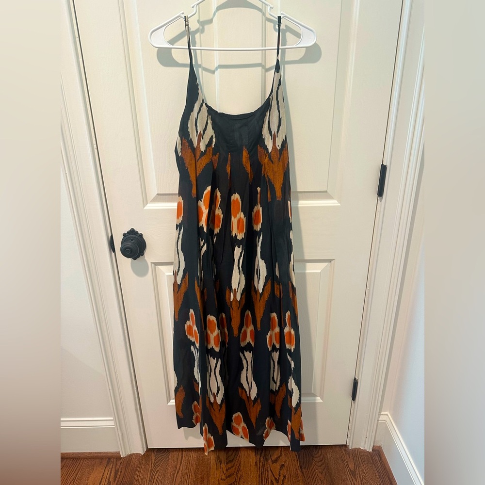Anthropologie Black and Orange Maxi Dress with tie back